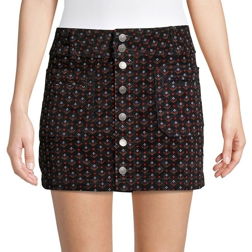 Free People We The Free Joani Corduroy Mini Skirt Black Size 24 Button Front Hig